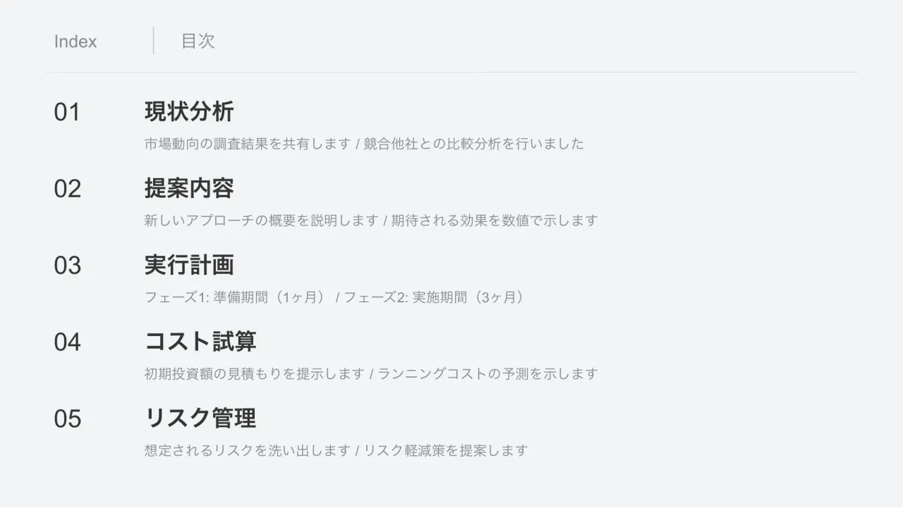 ミニマルな目次のプレビュー
