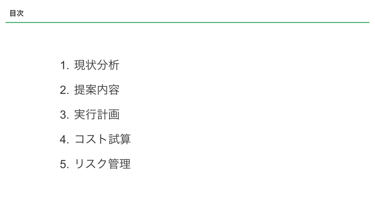 ベーシックな目次のプレビュー